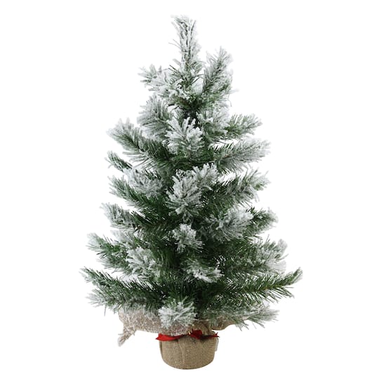 22&#x22; Unlit Flocked Pine Artificial Christmas Tree in Burlap Base